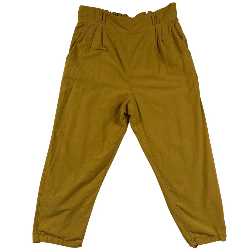 American Eagle XL Linen Paperbag High Rise Tapered Pants Mustard Yellow Coastal